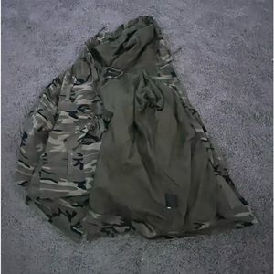 cute camo rain and cold jacket with zipper pockets strings and hood